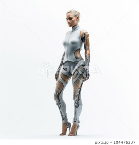Woman in clothes of the future on a white background 104476237