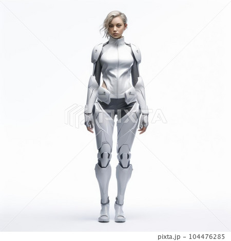 Woman in clothes of the future on a white background Woman in clothes of the future on a white background 104476285
