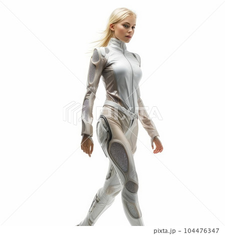 Woman in clothes of the future on a white background 104476347