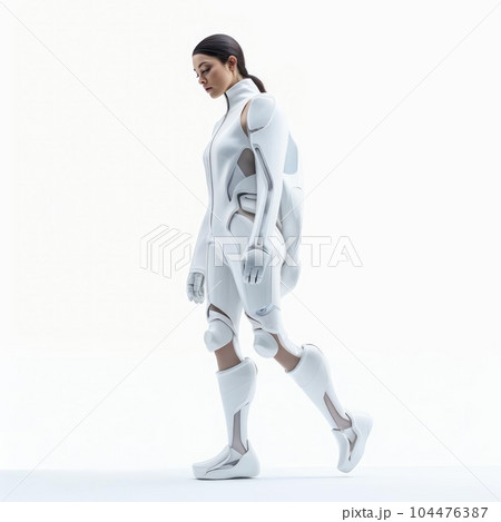 Woman in clothes of the future on a white background Woman in clothes of the future on a white background 104476387