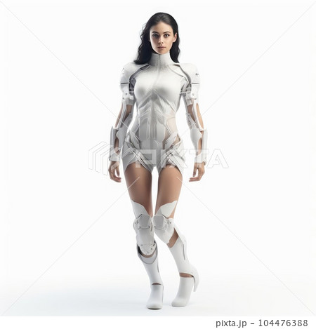 Woman in clothes of the future on a white background 104476388