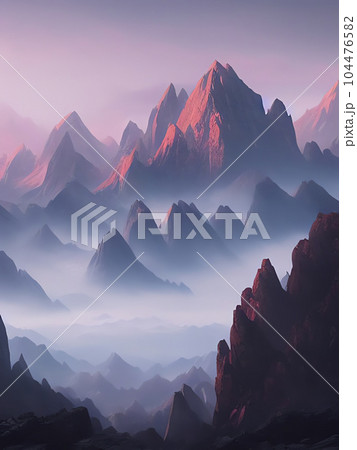 朝靄と残丘のイラスト素材 [104476582] - PIXTA