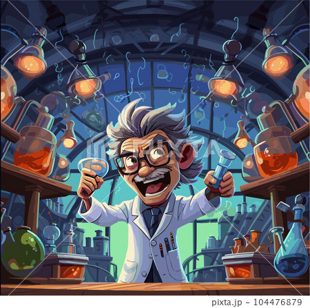 vector art of scientist. mad scientist, in a lab vector art of scientist. mad scientist, in a lab 104476879