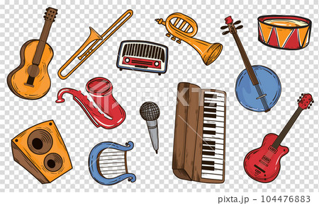 set of cartoons musical instruments, vectors 104476883