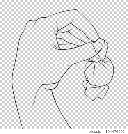 A hand that picks up candy or chocolate, a hand that grabs sweets (line drawing) A hand that picks up candy or chocolate, a hand that grabs sweets (line drawing) 104476902