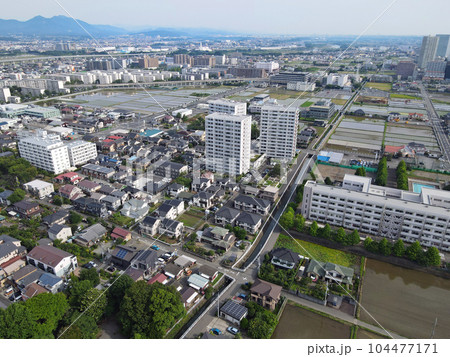 海老名の水田上空からの風景・・水田に水が入って美しい 104477171