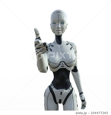 指鉄砲するAIロボット　女性型アンドロイド　perming3DCG イラスト素材 104477265