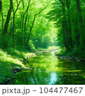 イラスト素材:静かな森の背景AI画像 104477467