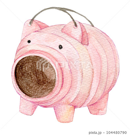 水彩イラスト　ピンクの豚の蚊遣器　蚊取り線香 104480790
