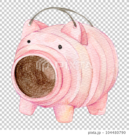 水彩イラスト　ピンクの豚の蚊遣器　蚊取り線香 104480790