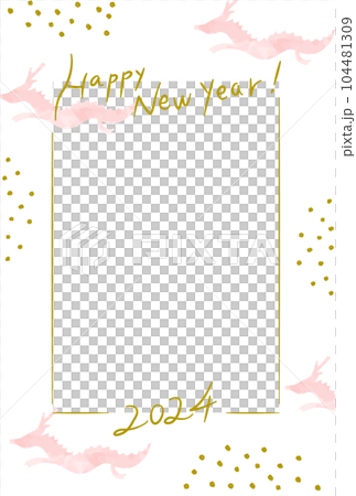 可愛い辰年の2024年写真フレーム年賀状 水彩イラスト 可愛い辰年の2024年写真フレーム年賀状 水彩イラスト 104481309
