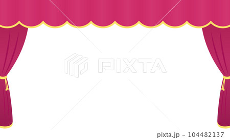 舞台の緞帳をイメージした紫色のカーテンが開いているイラスト素材 104482137