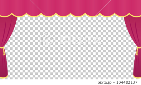 舞台の緞帳をイメージした紫色のカーテンが開いているイラスト素材 104482137