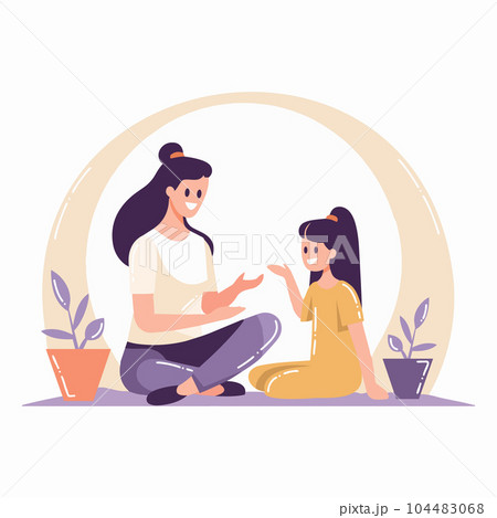 Hand Drawn mother talking to daughter in flat style 104483068