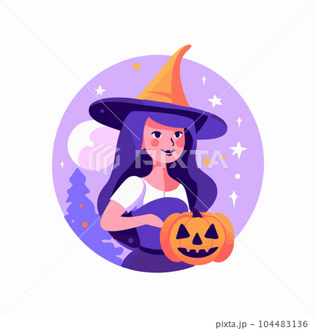 Hand Drawn Halloween cute witch in flat style 104483136