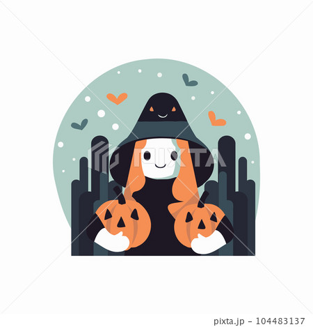 Hand Drawn Halloween cute witch in flat style 104483137