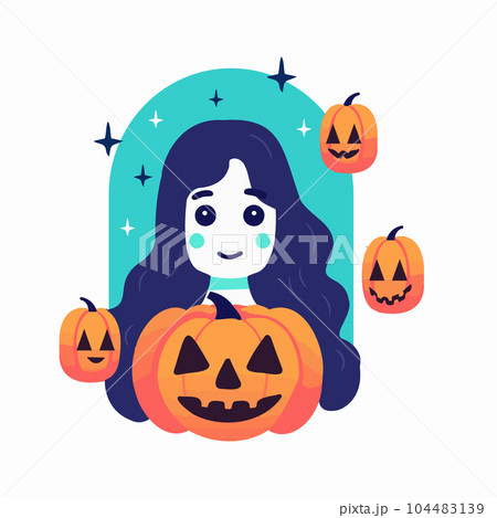Hand Drawn Halloween cute witch in flat style 104483139