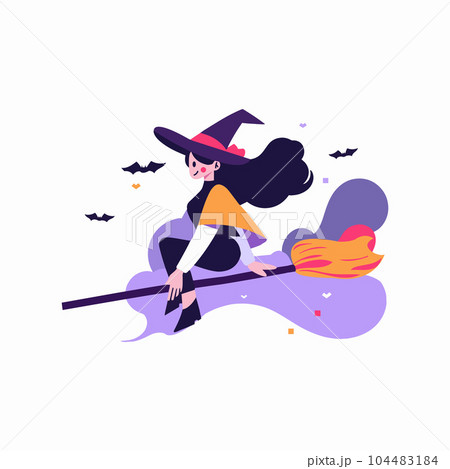 Hand Drawn a witch riding a broomstick in flat style Hand Drawn a witch riding a broomstick in flat style 104483184