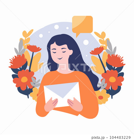 Hand Drawn woman sending a letter in flat style Hand Drawn woman sending a letter in flat style 104483229