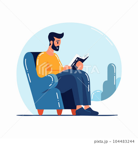 Hand Drawn man sitting and reading a book in flat style 104483244