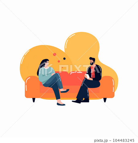 Hand Drawn group of friends chatting on sofa in flat style 104483245