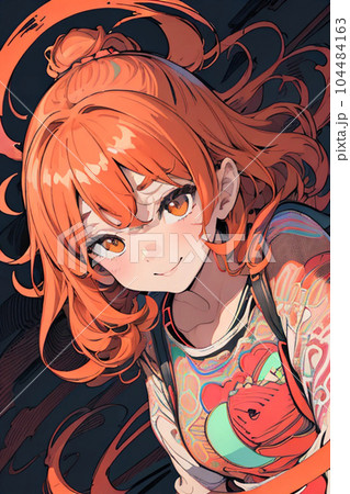 水彩画 オレンジ髪飾りの少女 A4サイズ オレンジ色の髪の女の子のイラスト素材 [104484163] - PIXTA