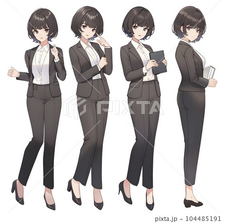 スーツ姿の女性の色々なバリエーションのイラスト（Generative AI） 104485191