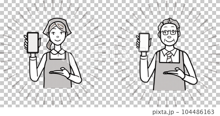 スマホのアプリを案内する店員さん スマホのアプリを案内する店員さん 104486163