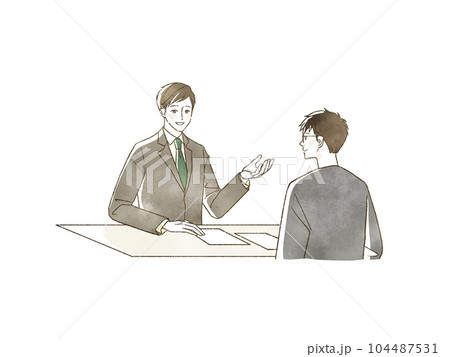 男性に説明をしているスーツ姿の男性 男性に説明をしているスーツ姿の男性 104487531