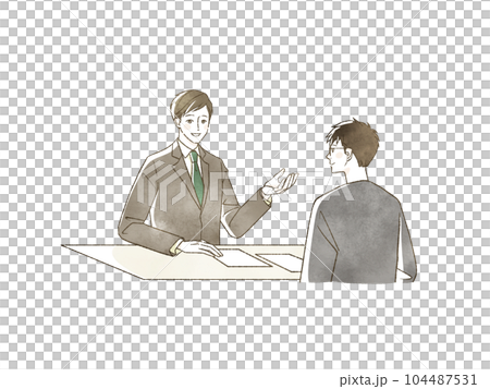 男性に説明をしているスーツ姿の男性 男性に説明をしているスーツ姿の男性 104487531