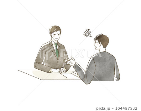 スーツ姿の男性に相談をしている男性 104487532