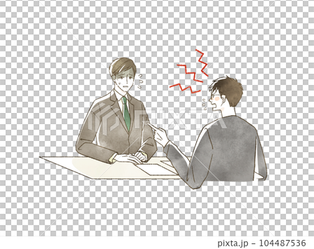 A man complaining about a man in a suit A man complaining about a man in a suit 104487536