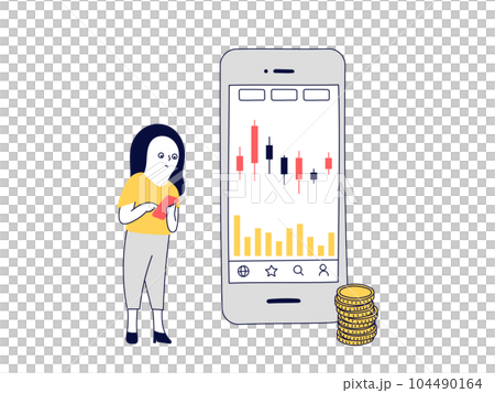 株価チャートを見ながら分析・予想する女性 104490164
