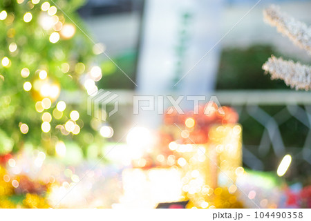 Abstract blurred ball gift decorate on pin tree christmas celebrate Abstract blurred ball gift decorate on pin tree christmas celebrate 104490358