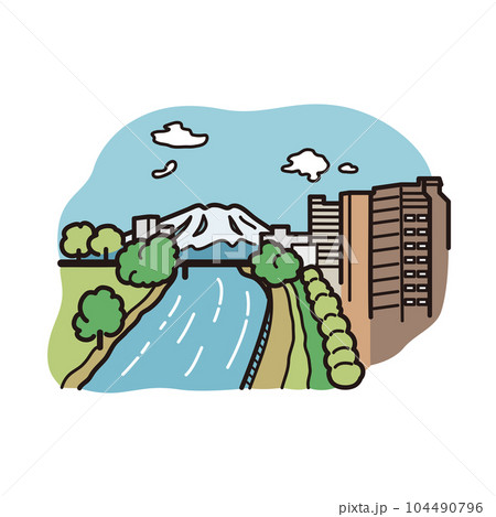 盛岡　中津川のイラスト（カラー） 104490796