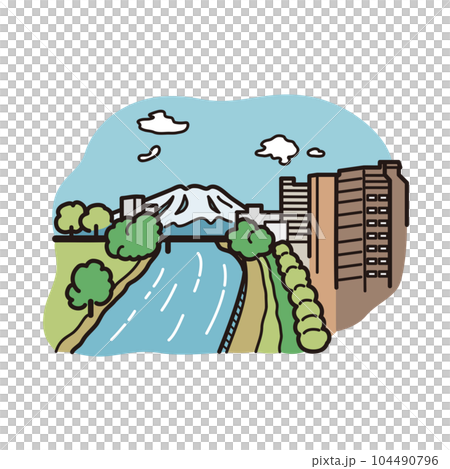 盛岡　中津川のイラスト（カラー） 104490796