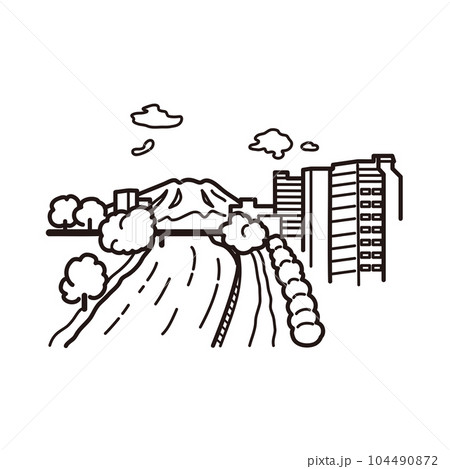 盛岡　中津川のイラスト（線画） 104490872