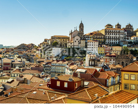 Stunning skyline of Porto old town from the hill of the main cathedral, Portugal Stunning skyline of Porto old town from the hill of the main cathedral, Portugal 104490954