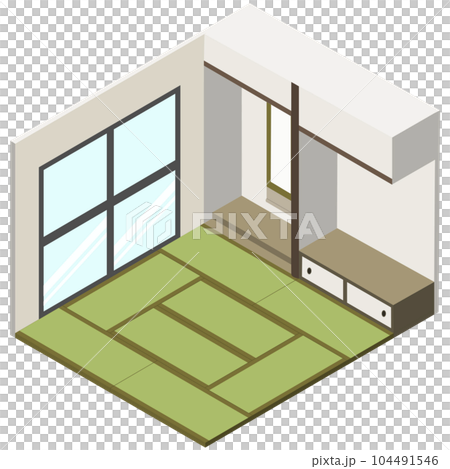 Japanese style room with 6 tatami mats, isometric 104491546