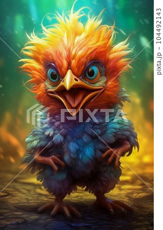Crazy Chicken on a Colorful Background. Generative ai 104492143