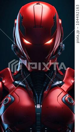 Hi-Tech Synthetic Bio-Ethereal Robot in Red Titanium. Generative ai 104492163