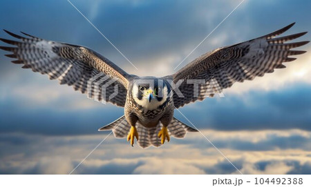 Peregrine Falcon Soaring Through the Sky. Generative ai 104492388