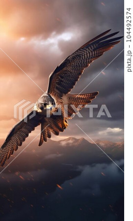最新人気 Peregrine Falcon Soaring Through the Sky.のイラスト素材 シルバー