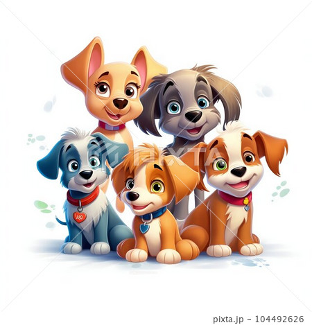 Cartoon Cute Puppies on White Background. Generative ai 104492626