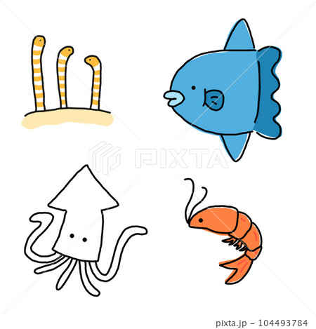 海の生き物セット(チンアナゴ、マンボウ、イカ、えび) 海の生き物セット(チンアナゴ、マンボウ、イカ、えび) 104493784