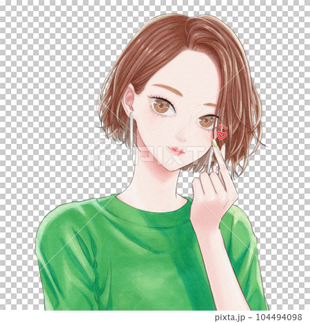 時尚的年輕女子做手指心（無背景） 104494098