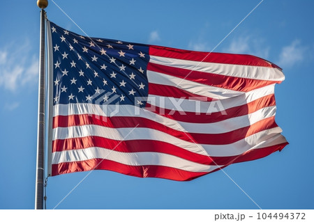米国国旗のイメージ(青空、正面) AI生成 米国国旗のイメージ(青空、正面) AI生成 104494372