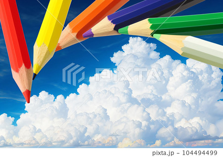 AI画像 色鉛筆と青空のイラスト素材 [104494499] - PIXTA