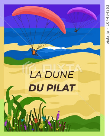 Pilat dune. Huge sand dune in France. Region Bordeaux. Paragliding concept. Pilat dune. Huge sand dune in France. Region Bordeaux. Paragliding concept. 104494563
