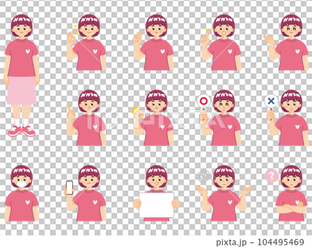 年輕女性面部表情和手勢插圖素材集 年輕女性面部表情和手勢插圖素材集 104495469